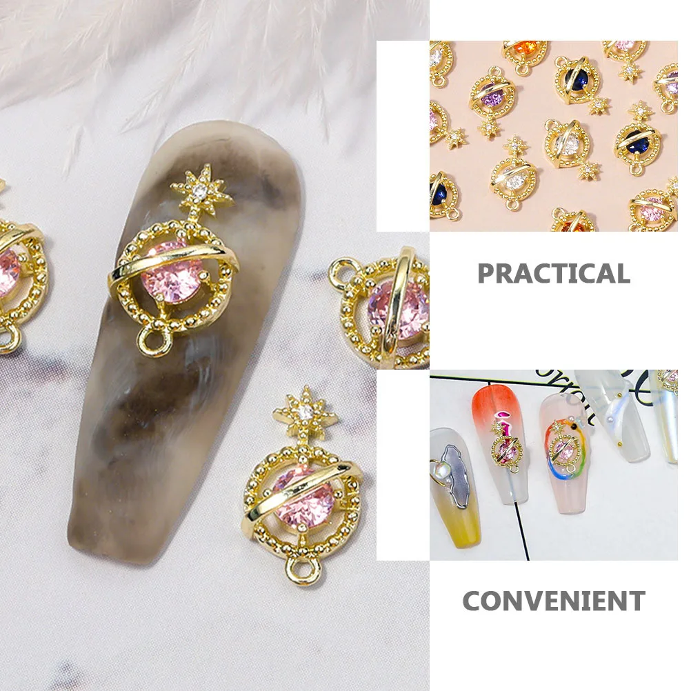 6 قطع مانيكير كوكب سحر الزركون مسمار ديكور أنيق DIY مسمار الفن الديكور مجموعة لنتائج مانيكير جميلة #5