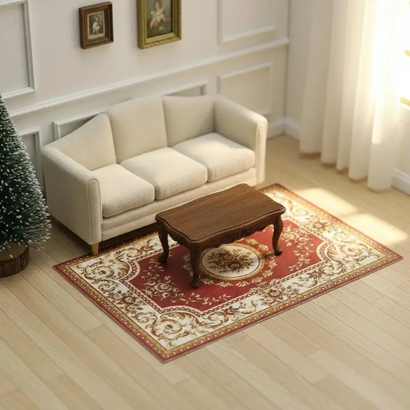 

1/4Pcs 1:12 Dollhouse Miniature Antique Style Carpet Home Furniture Decor Toy Mini Retro Floor Mat Doll House Accessories