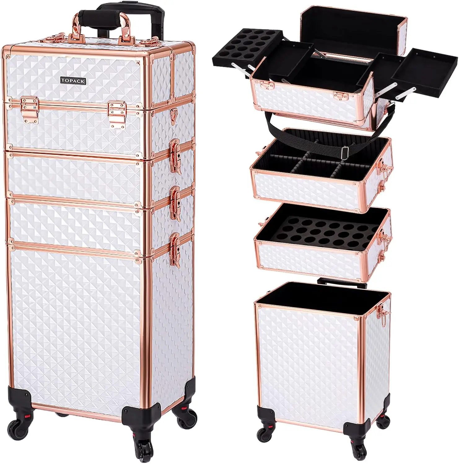 Large Makeup Travel Case with Key Shoulder Strap/Handle Cushion I Makeup Train Case Organizer I Cosmetology Case