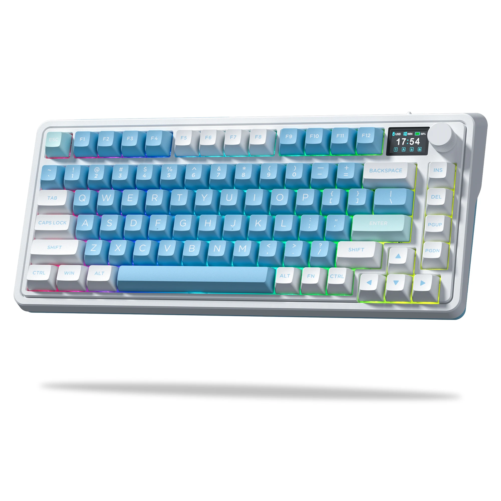 Fl-ESPORT CMK75 Sky Blue Tri-Mode 75% Bluetooth Wireless Mechanical Gaming Keyboard Hot Swappable Spring Gasket mounted