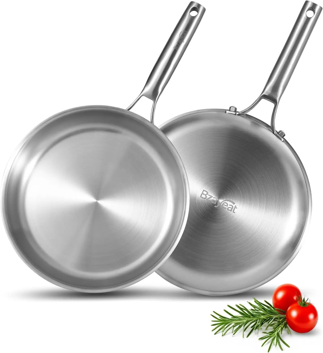 

Chef's Frying Pan 12 Inch Set of 2, Tri-Ply Clad StainlSteel Skillet, Induction Compatible Sauté Pan