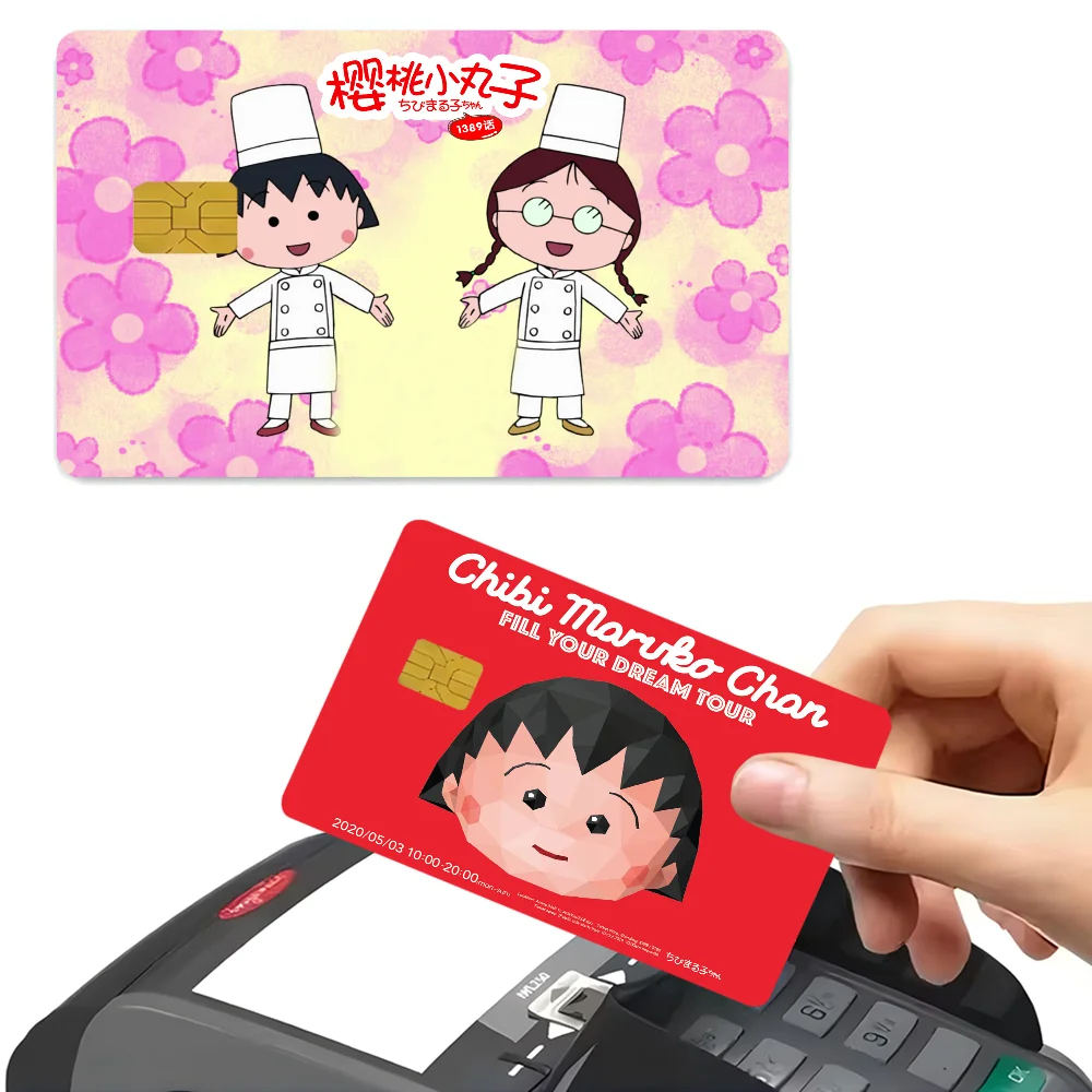 Chibi Maruko-chan CartoonCredit Card Skin Stickers For VISA Bank Bus Metro Access Card Protective Film Cover Sticker Decal Women