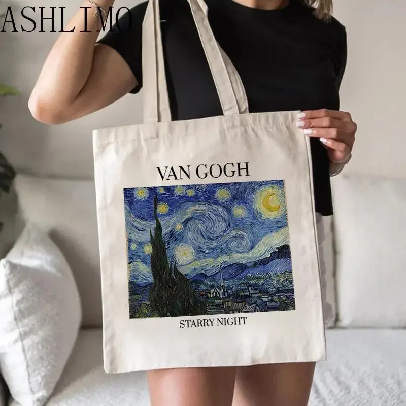 Van Gogh pittura donna borsa a tracolla in tela borsa a tracolla ad alta capacità estetica borse per la spesa borse in cotone borsa per libri per