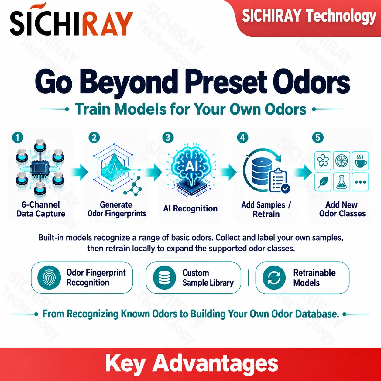 SICHIRAY 6-Channel MOX Electronic Nose Sensor for AI-Based Odor Recognition