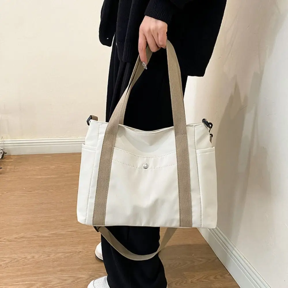 

Versatile Solid Color Multi Pocket Tote Bag Large Capacity Simple Nylon Crossbody Bag Lightweight Shoulder Bag Work