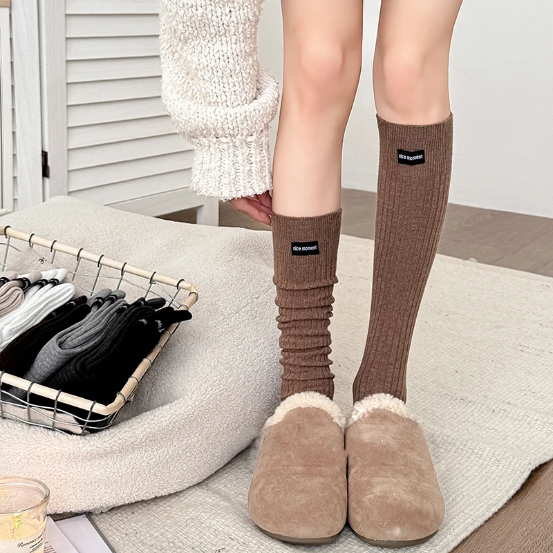 Trend Women Socks Long Solid Color Striped Preppy Style New Knee Socks For Woman Letter Street Ladies Stockings Japanese Fashion