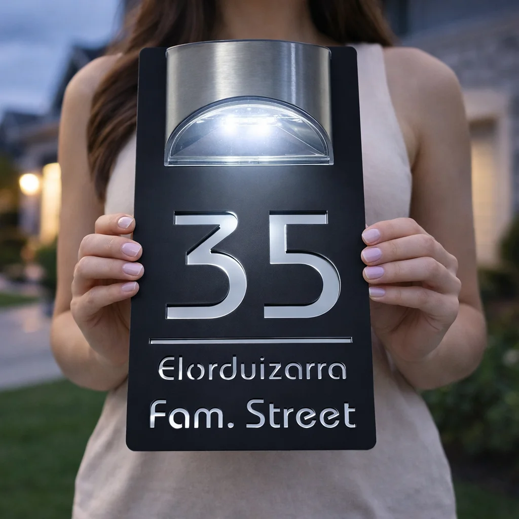 

Персонализированный модный шрифт, лазерная резка, акриловый солнечный уличный светильник, знак с номером дома, адресная табличка, 3D светодиодная подарочная настенная табличка