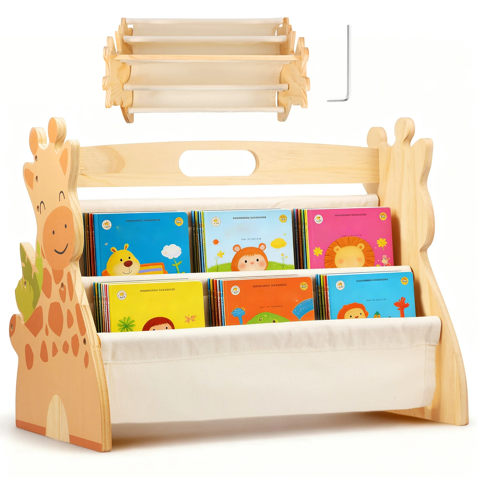 Multifunctional Children's Book Storage Rack Double Sided 4Tier Solid Wood Ladder Eco-friendly Children's Book Storage Organizer