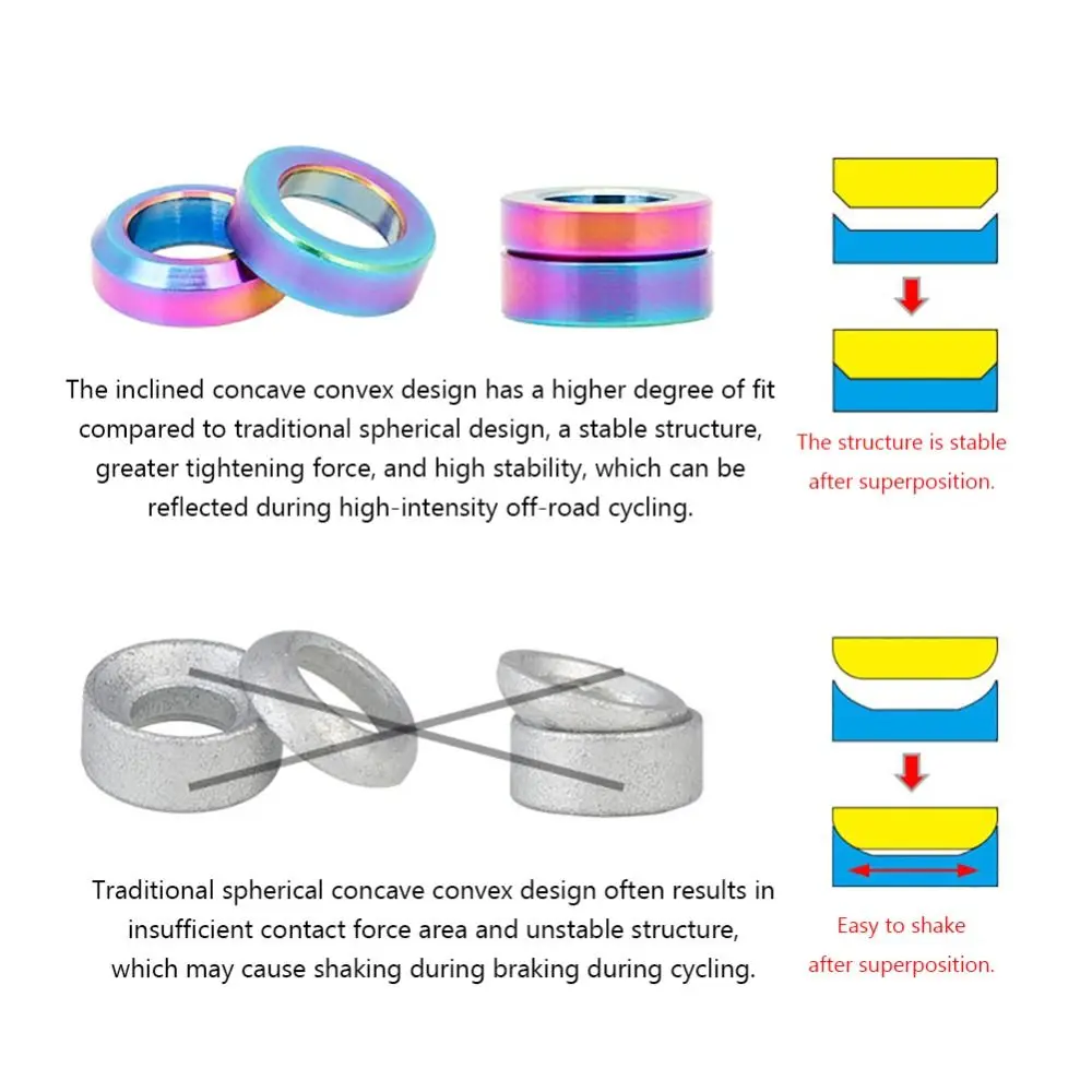 

4 шт./компл. прочная титановая шайба MTB M6, многоцветная гладкая прокладка для суппорта дискового тормоза, PVD-покрытие, вогнутая выпуклая шайба