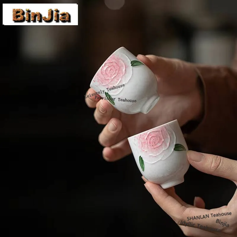 

2 шт./лот, белая фарфоровая чашка Master, ручная роспись, чашка для чая с розой, маленькая дегустационная кружка, бутик, пара чая, чашка с ароматом, чайная посуда, 60 мл