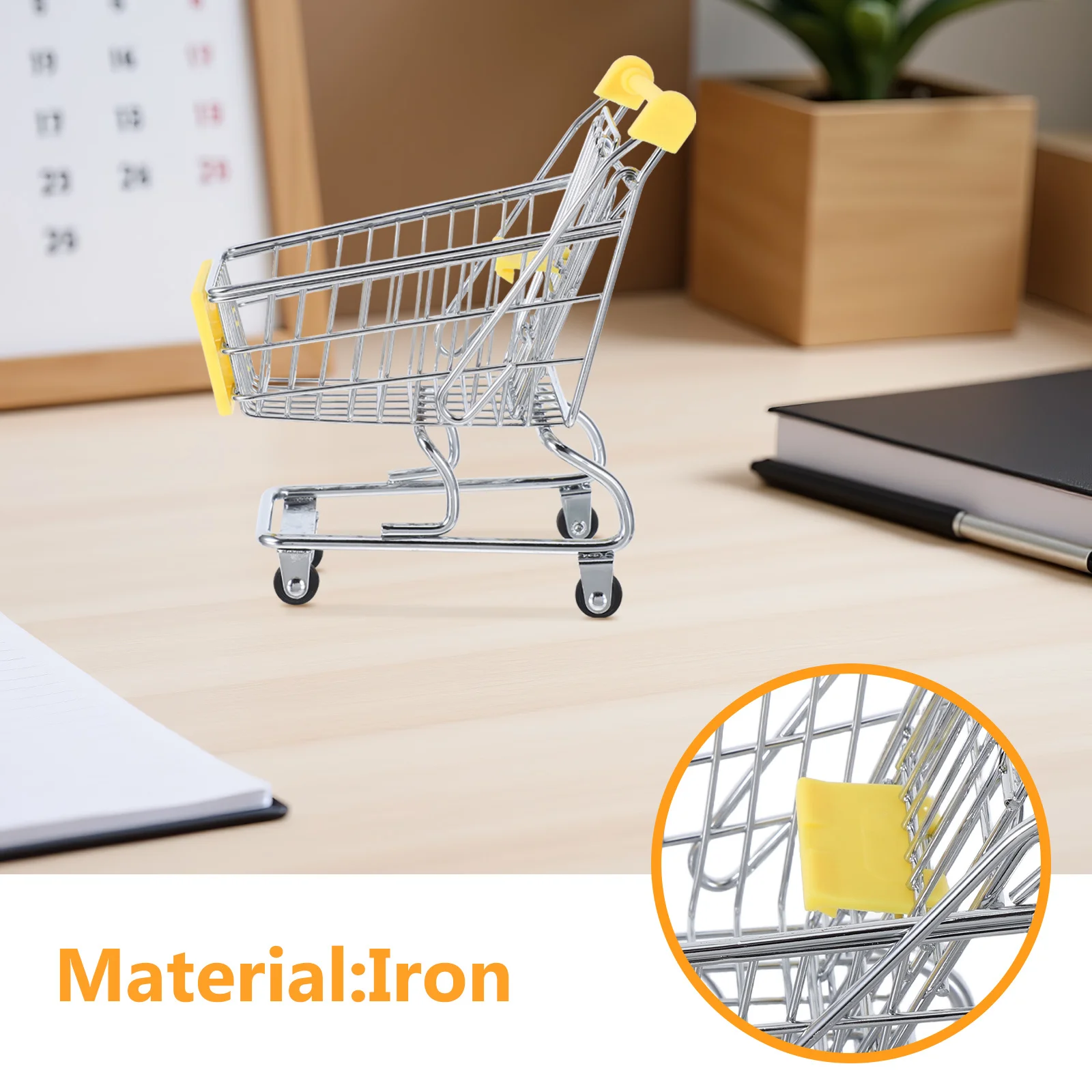 عربة تسوق مصغرة بإطار حديدي قوي وعجلات دوارة ناعمة ومنظم متعدد الوظائف للأطفال الصغار وديكور بيت الدمى #6