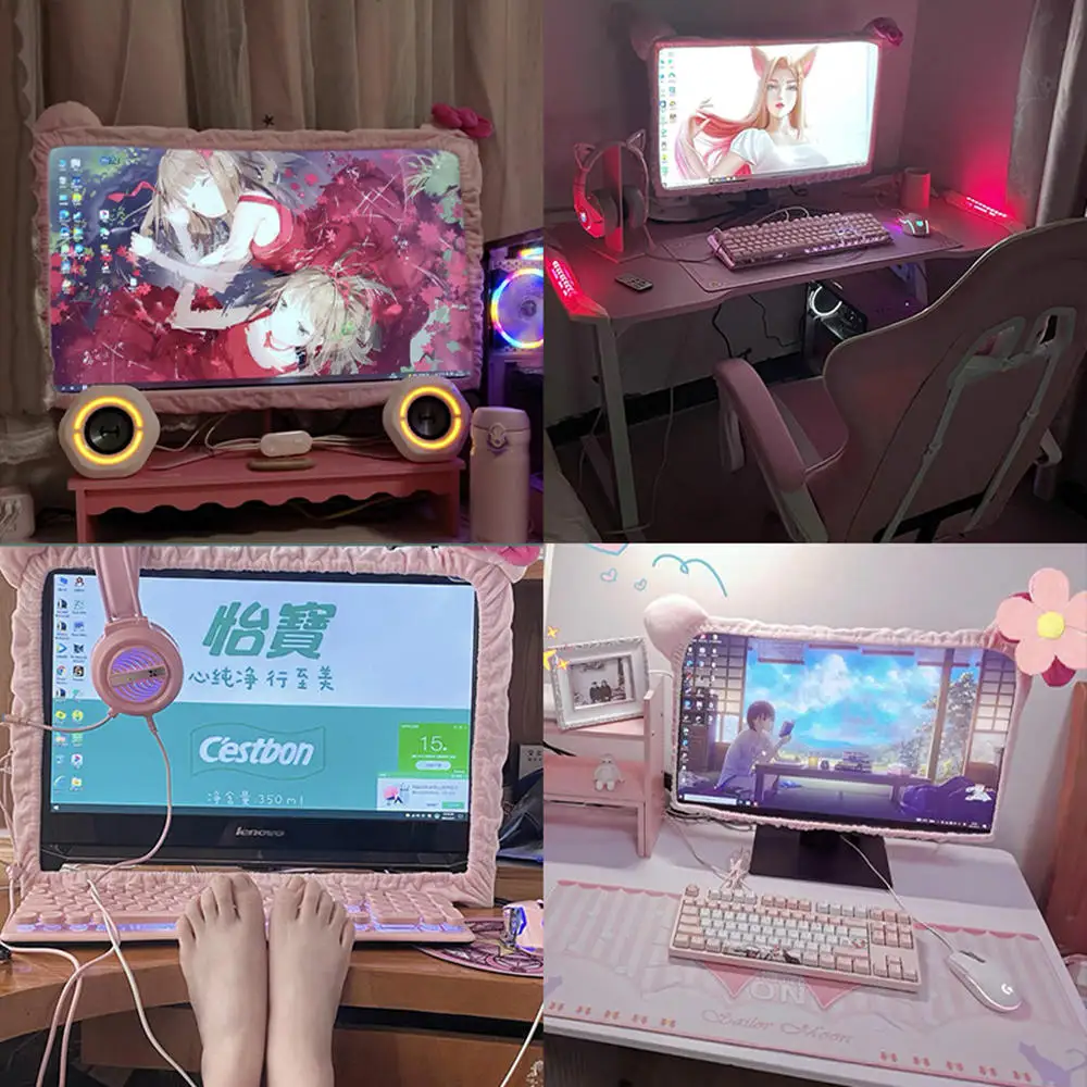 GoodTop New Monitor Dust Cover Cute Protective Computer Cover Notebook With Cat Ear Laptop LCD Screen Monitor Decorative Cover