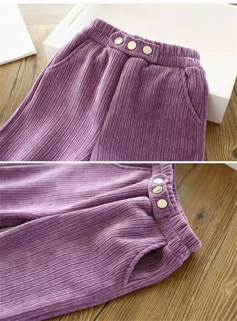 Girls Thick Wide Leg Pants Winter Autumn Big Kids Plus Velvet Warm Trousers Children Padded Casual Long Pants 4-12 Years