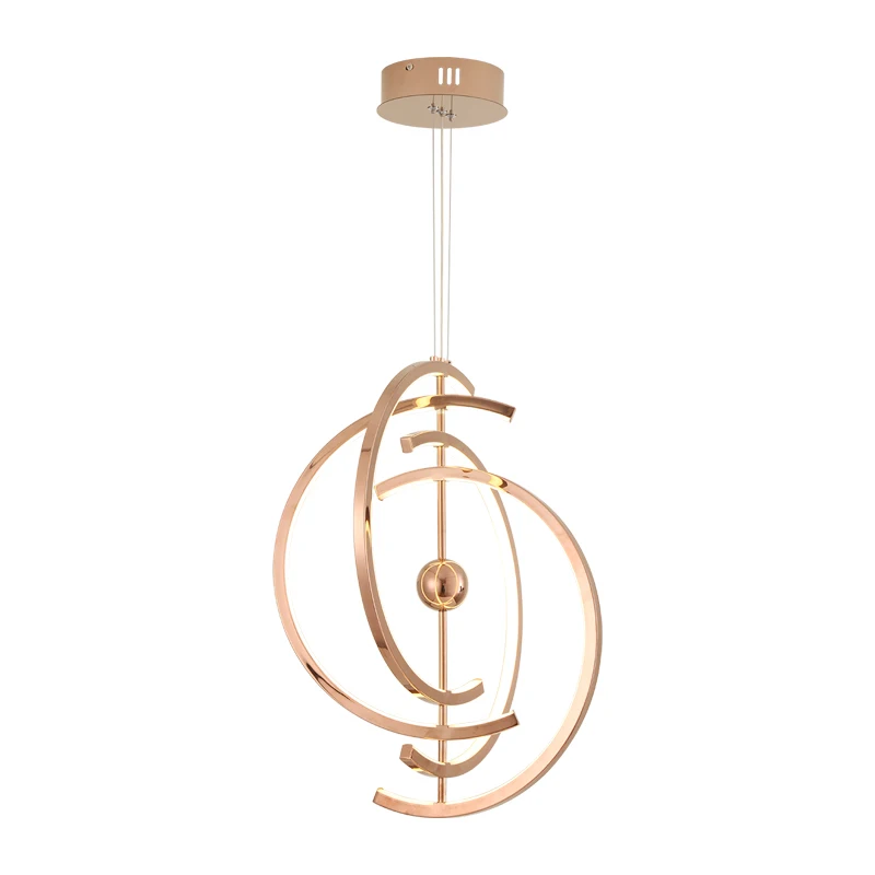 Modern Gold Light Emitting Diode Chandelier Adjustable Metal Brushed Stainless Steel Long Geometry Restaurant Lighting