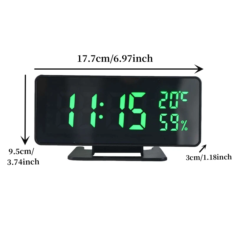 USB Powered Digital Alarm Clock with Temperature Humidity 3 Alarms Snooze Table Clock Night Mode 12/24H Electronic LED Clock