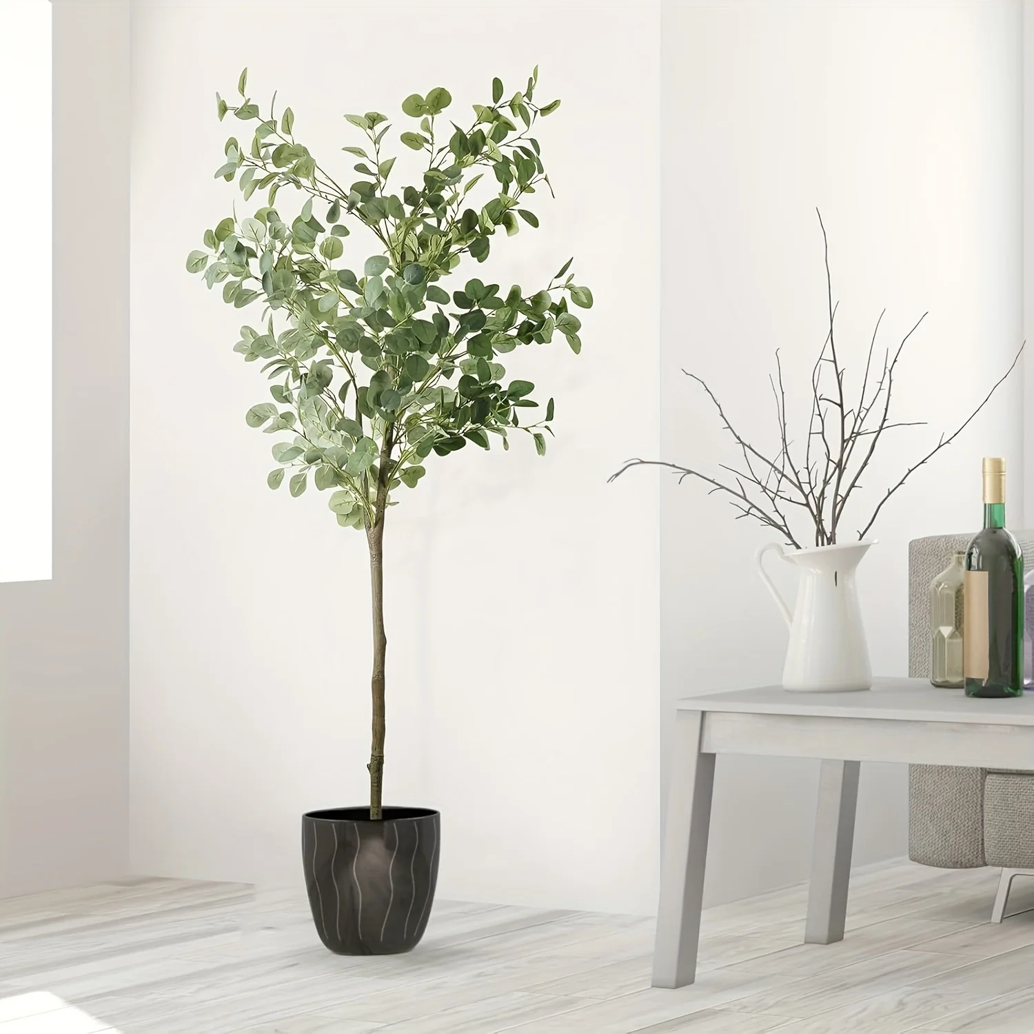 Árbol de Eucalipto Artificial de 6 Pies de Altura, Planta Artificial Grande de Estilo Contemporáneo, Imitación de Eucalipto para Uso en Interiores
