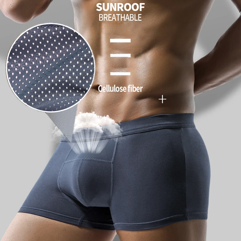Man Modal Penis Pouch Boxers Fish Net Breathable Summer Soft Underpants Health Care Underwear Enhance Briefs Gay U-Convex