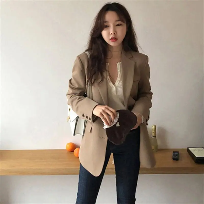 Blazer color caffè da donna 2025 Primavera Autunno Versione coreana del design versatile Senso Studenti senior Abito da donna all'inizio della primavera