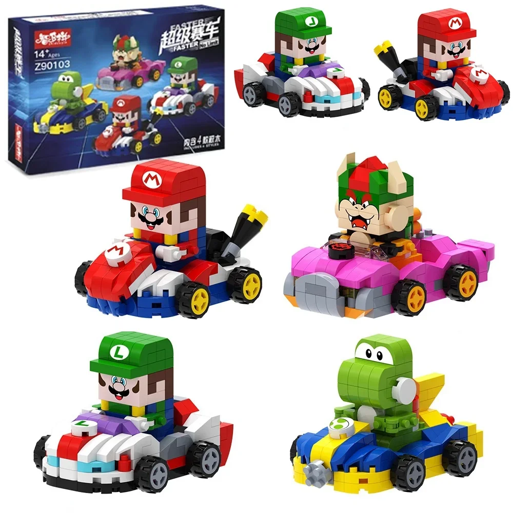 NEU 4 Stück Super Mario Bros Martin Auto-Bausteine Luigi Bowser Yoshi Spielzeug Rückzieh-Auto Spielmodell Sammlerstück Geburtstagsgeschenk – Detail 7