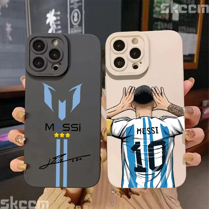 Funda para iPhone 16 15 14 13 12 11 Pro Max XS X XR 8 7 Plus MESSi fútbol protección de lente a prueba de golpes cubierta suave