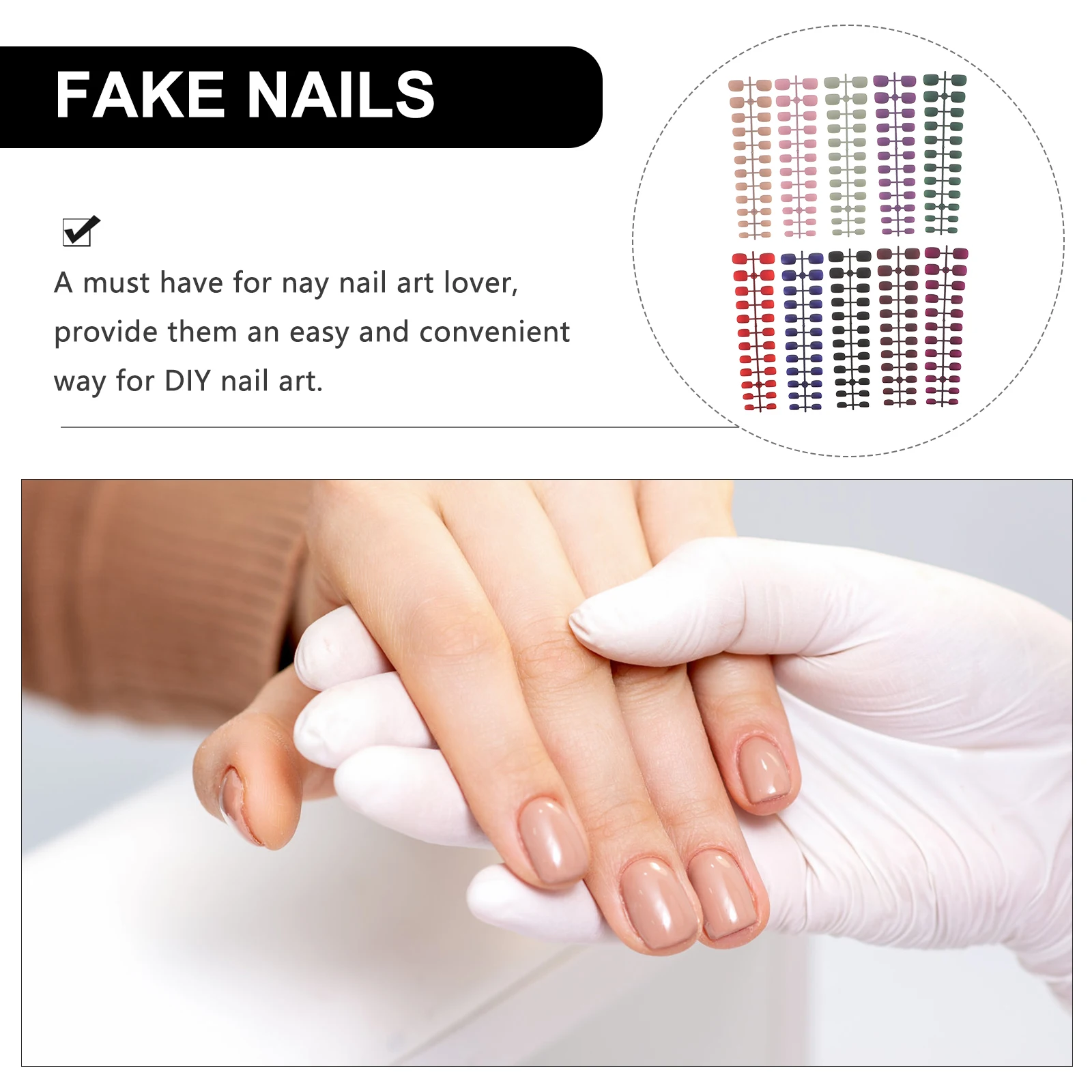

240pcs False Nails Short Square Oval Press On Fake Nails Tips Detachable Waterproof ABS Reusable Mixed Colors 10 Strips Nail