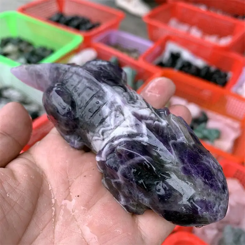 Natural Dream Amethyst Giant Salamander Carving Reiki Healing Fengshui Stone Gift Home office Decoration gift 1PCS