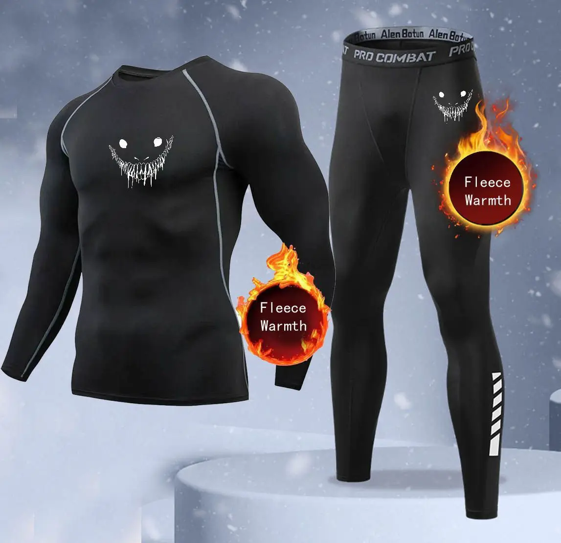 New 2-pieces Winter Warm Men Underwear Set Fleece Thermal Undershirts Long Johns Compression Tights Fitness Sports Tracksuit Set