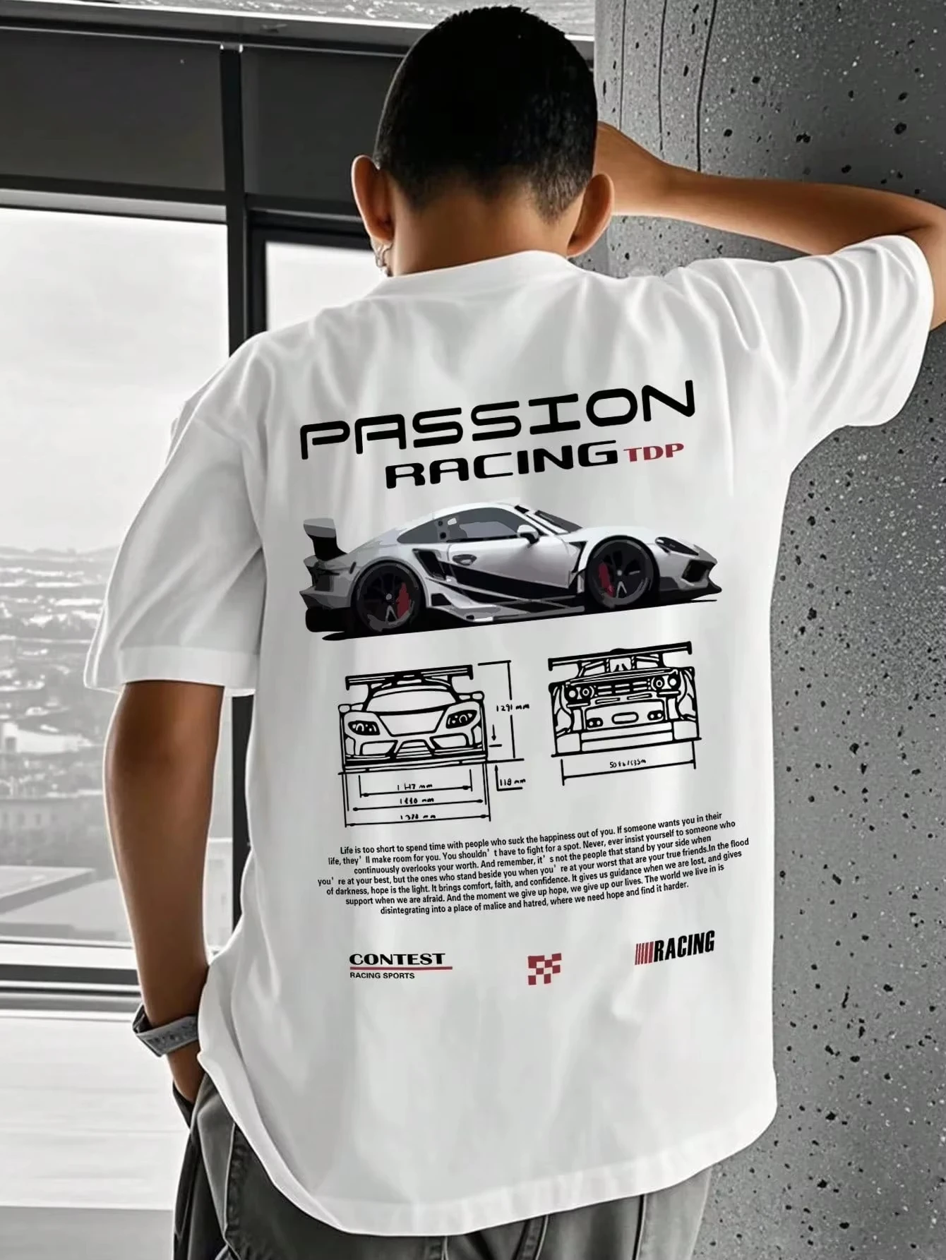 

2025 New Sports Car T-Shirt Men's Casual Short Sleeve Round Neck Stretch Knit Fabric Comfort Fit Graphic Design Streetwear