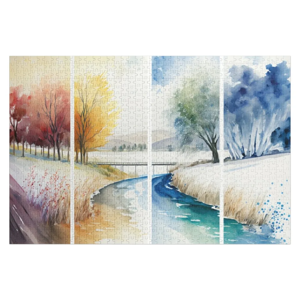 

Cool Watercolor Art-Seasons Landscape Jigsaw Puzzle Custom Child Wooden Adults Custom With Photo Custom Name Child Toy Puzzle