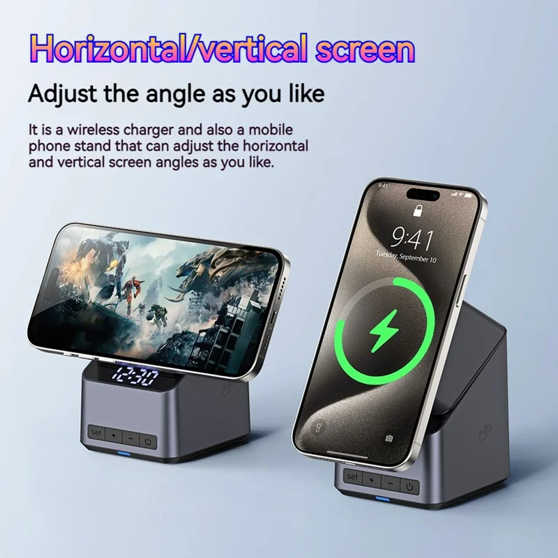 4in1 Electric Rotating Magnetic 15W Wireless Charger Time Display Touch Rotation for  iPhone Watch AirPods Ideal Charging Stand - náhled 3