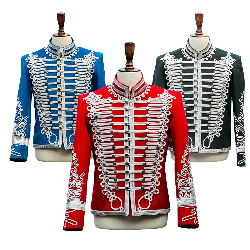

Men's Red/Black/Blue Napoleonic Military Hussar Jacket Steampunk Military Jacket Uniform Tunic Pelisse Jacket Costumes