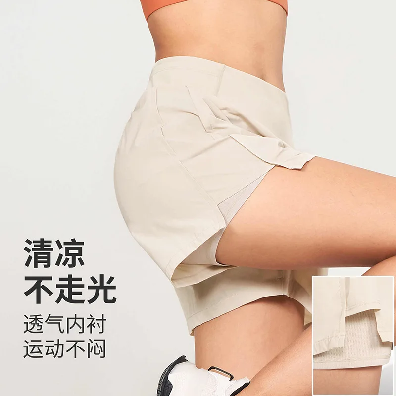 

Summer Straight-Leg Sports Shorts Women High Waist Pocket Anti-Exposure Three-Quarter Running Shorts Outdoor