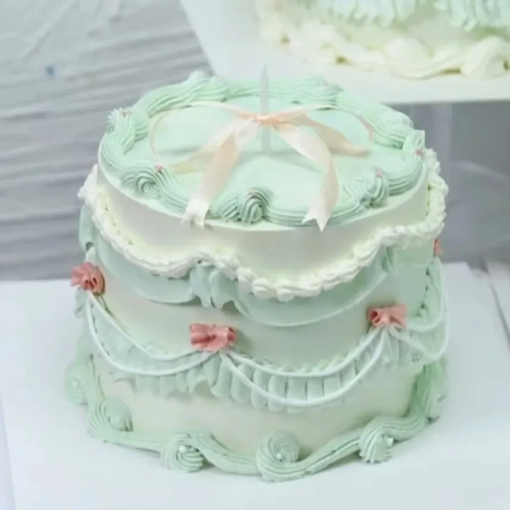 Retro Bow Pearl Plastic Simulation Cake Model Ornaments Fake Birthday Cake Decoation Showcase Sample Display Photography Props