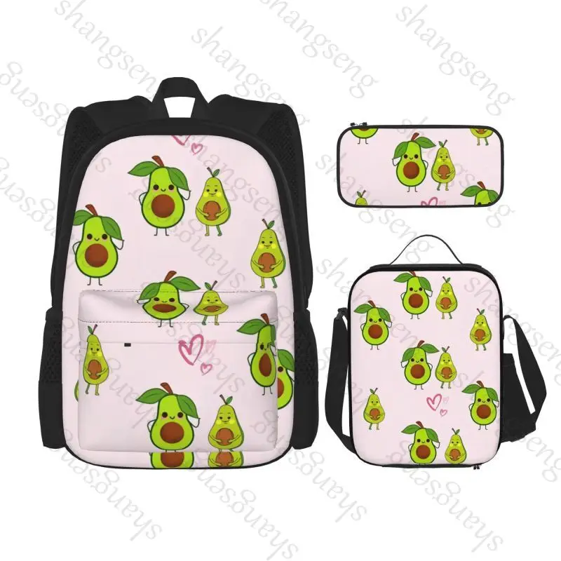 

fruit avocado cartoon Student Schoolbag Backpack Teenager Bookbag with Lunch Bag print set school bag shoulder bag pencil case