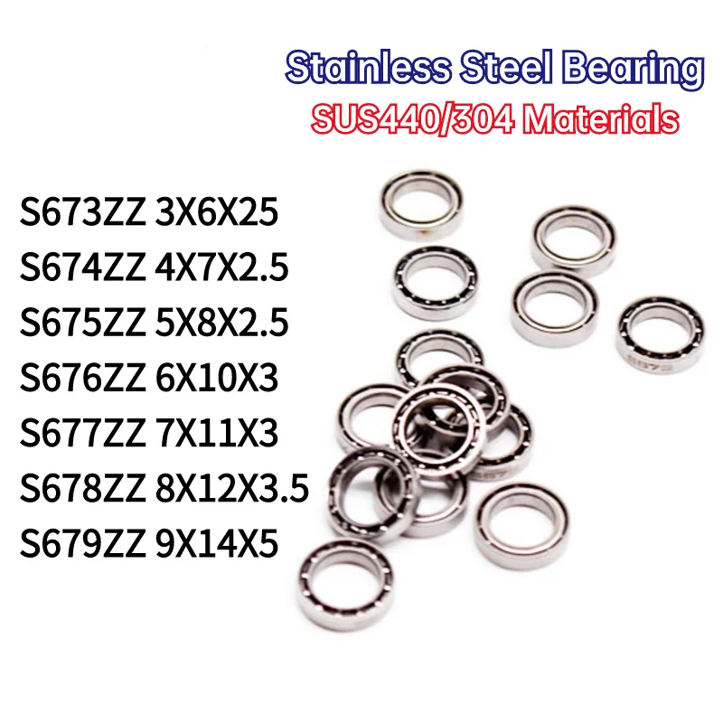 5PCS SUS440 S673/674/675/678 / S679ZZ Waterproof Corrosion Resistant Stainless Steel Bearing Deep Groove Ball Bearings