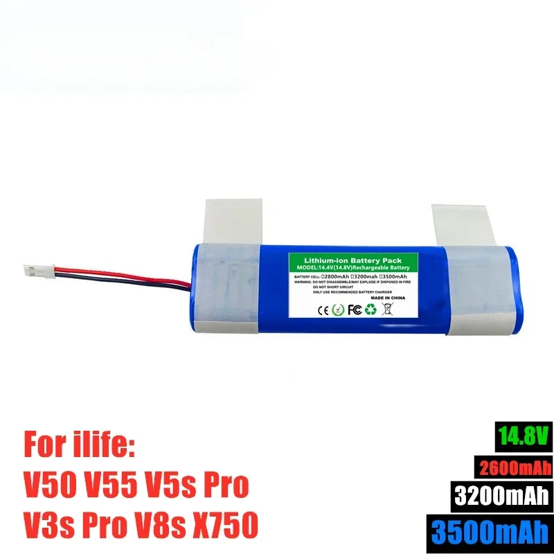 แบตเตอรี่ลิเธียมไอออนแบบชาร์จไฟได้สําหรับ Bagotte,Goovi,Bobsweep,หุ่นยนต์,ILIFE V3s Pro, V50,V55, V5s Pro, V8s, X750 เครื่องดูดฝุ่น