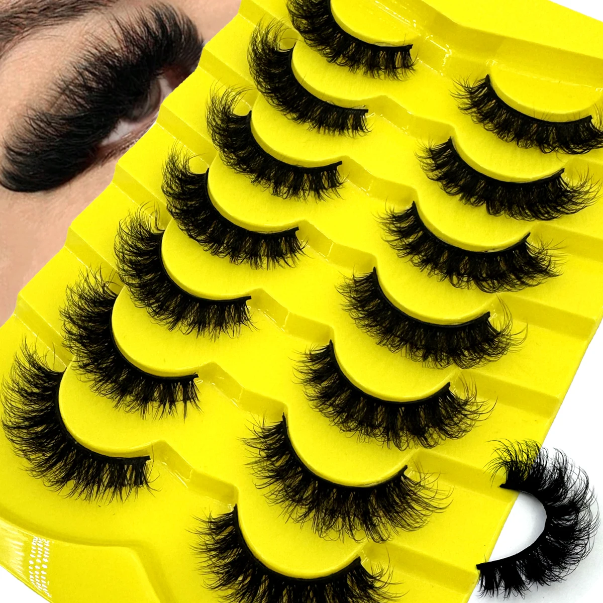 AMSDCN 7 Paar natürliche künstliche Wimpern, russische Wimpern, 3D-Nerzfell, wiederverwendbare, dichte russische gestreifte Wimpern und verlängerte Wimpern