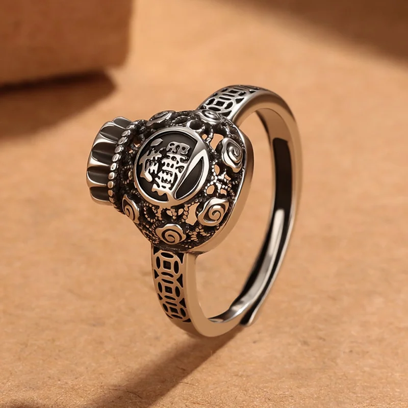 Ethnischer Geldbeutel-Ring für Herren, Schmuck, Glücksblumen-Münzen-Ring, Damen-Fingeraccessoires, verstellbar