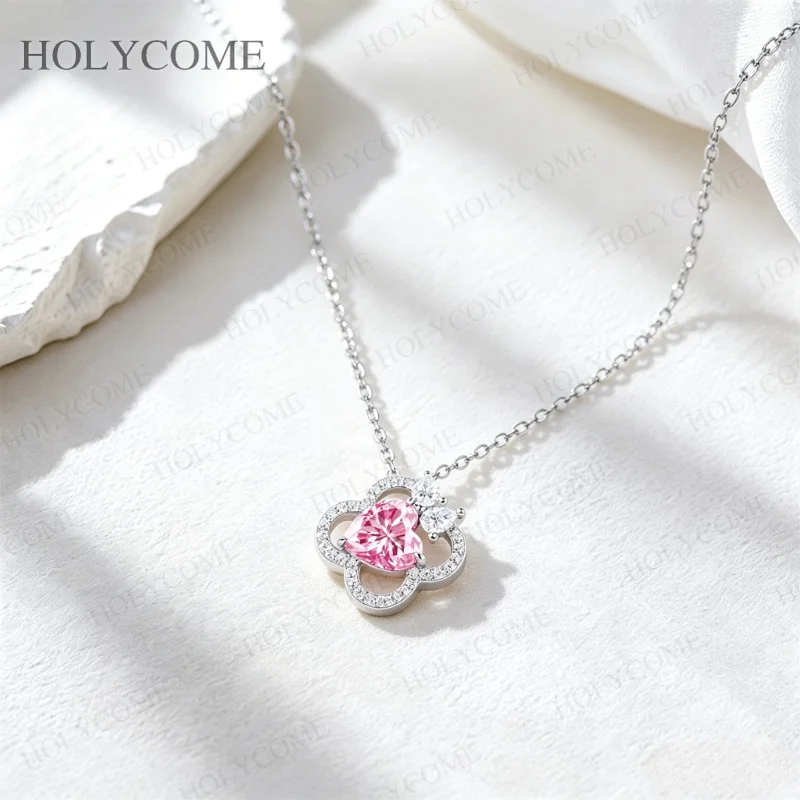 2CT Herzförmige Rosa Moissanit-Halskette 925 Sterling Silber Anhänger Choker-Kette für Damen Hochzeits- und Party-Schmuck – Detail 8