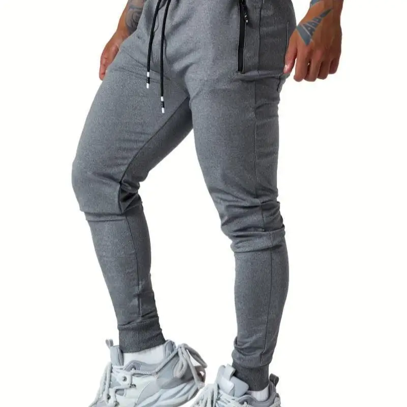 

Men's Running Sports Pants High Waist Straight Leg Ultra Elastic Zipper Trousers Comfortable Casual High Waist Korean Sle