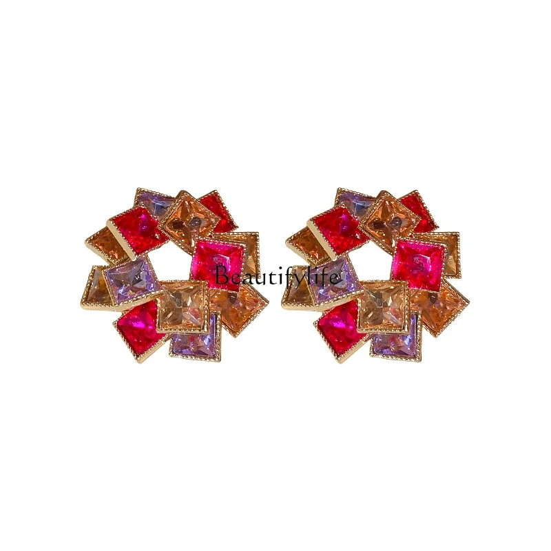 

Colorful Rhinestone Studs Female Niche High Sense 2023 New Popular Unique Earrings