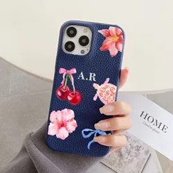 Personalised inevitable Initial kafr letters name Leather Case for iphone 11 12 14 13 15 Pro Max mini 16 Plus Luxury Hard Covers
