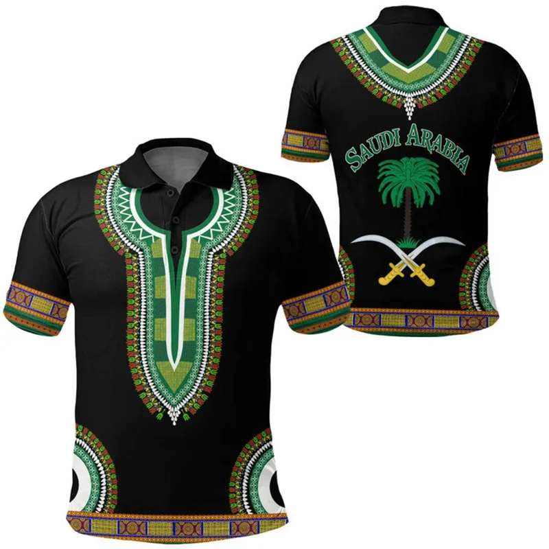 Summer 3D Kingdom Of Saudi Arabia Map Printing Polo Shirt Saudi National Day Graphic Polo Shirts Men Fashion Polos Clothing Tops