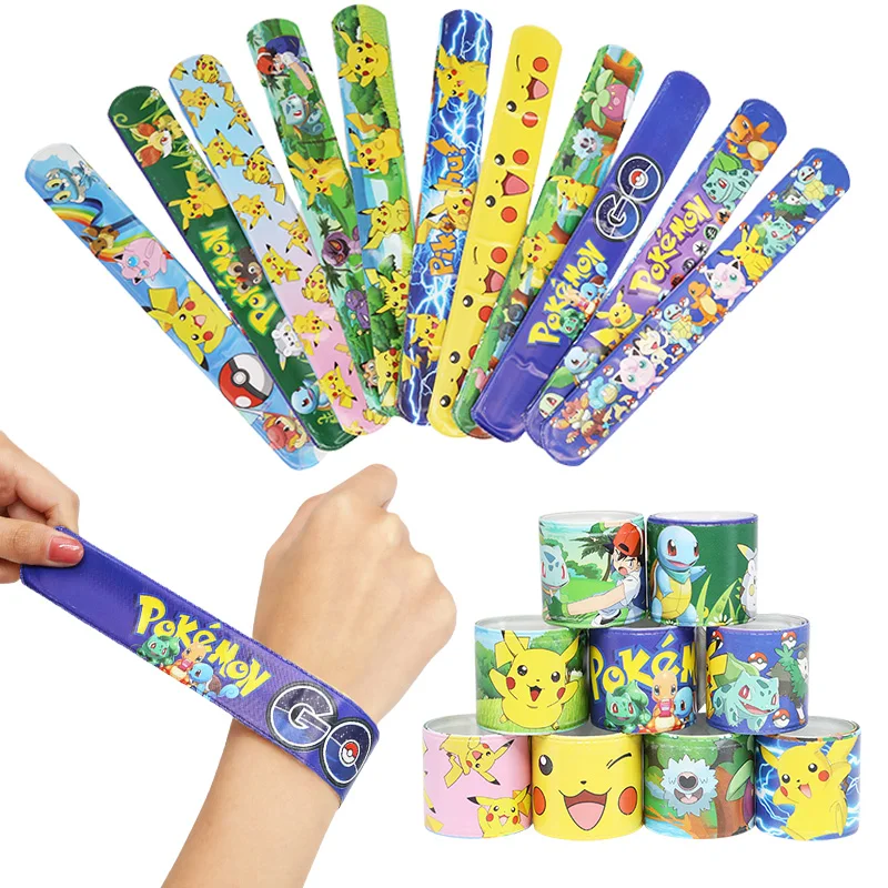 Pokemon Pikachu Bracelet Wristbands slap Bracelet Doll Characters snap band Children Pat Circle Educational Toys Birthday Gift