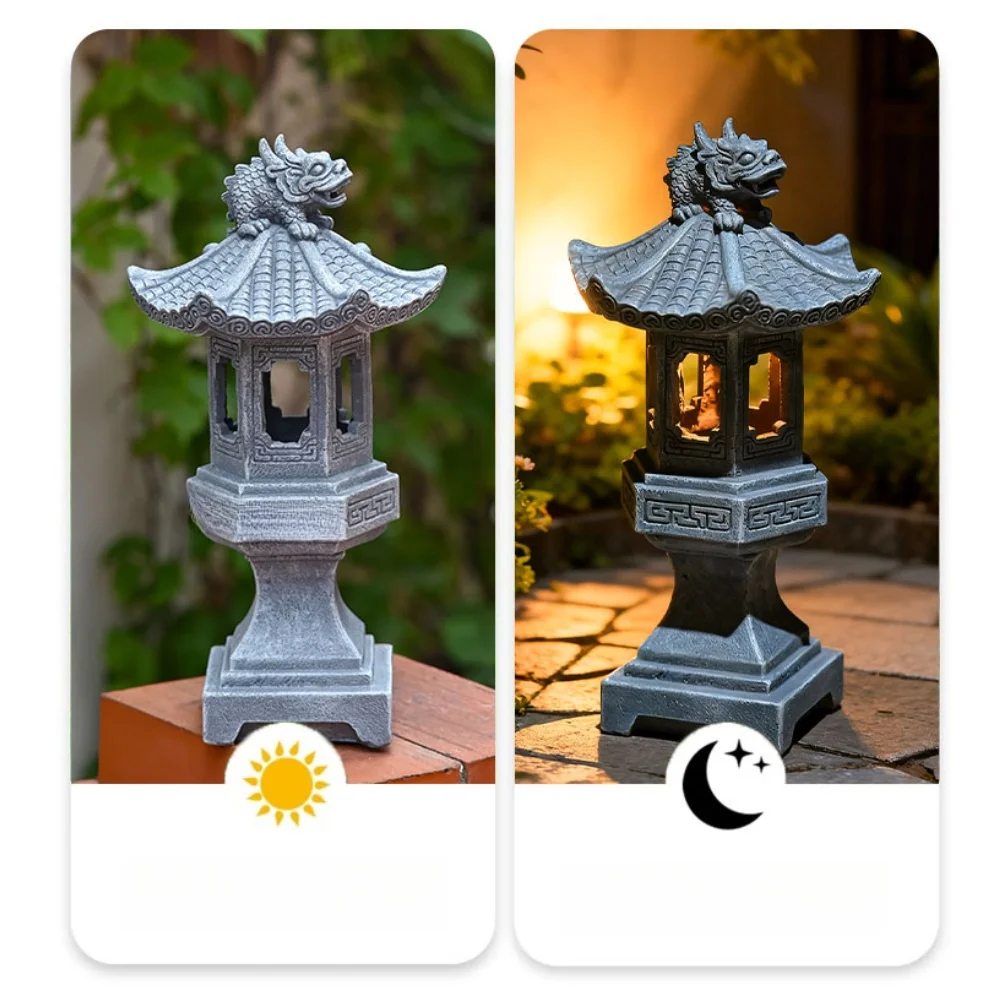 Zen Solar Pagoda Lantern with Resin Material Solar Powered Outdoor Garden Light Waterproof and Sun Protective Coating