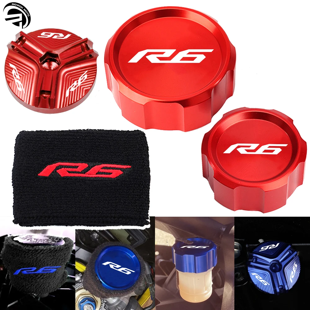 

For Yamaha YZFR6 YZF R6 YZF-R6 2010-2024 2023 2022 2021 Motorcycle Front Rear Brake Fluid Reservoir Cover Sock Oil Filler Cap