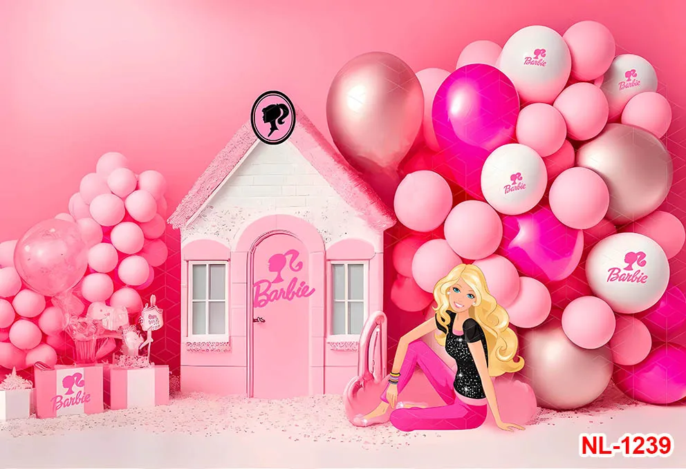 Girls Party Decoration Supplies Photography Backdrop Barbie Theme Birthday Photo Background Cake Table Decoration Banner Props