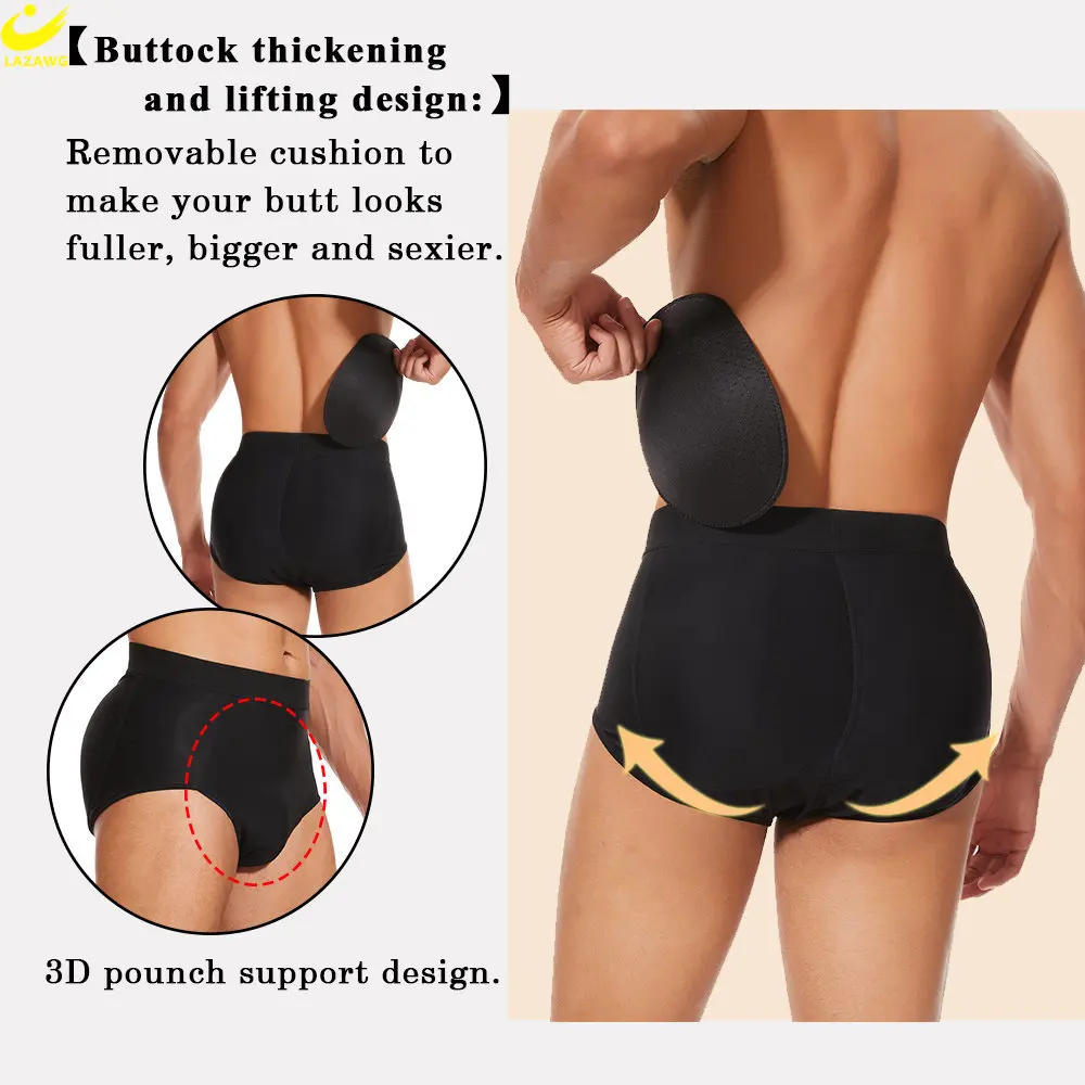 LAZAWG Body Shaper Butt Lifter Pants for Men Buttock Hip Enhancer Briefs Shapewear Lifter Fake Ass Booty Pad Control Panties