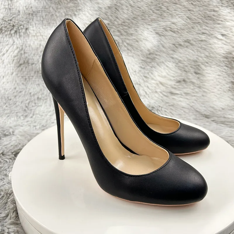 NoEnName_Null-zapatos de tacón alto con punta redonda para mujer, calzado de vestir Formal, sin cordones, stilettos, personalizable, color negro mate, 10cm, 12cm