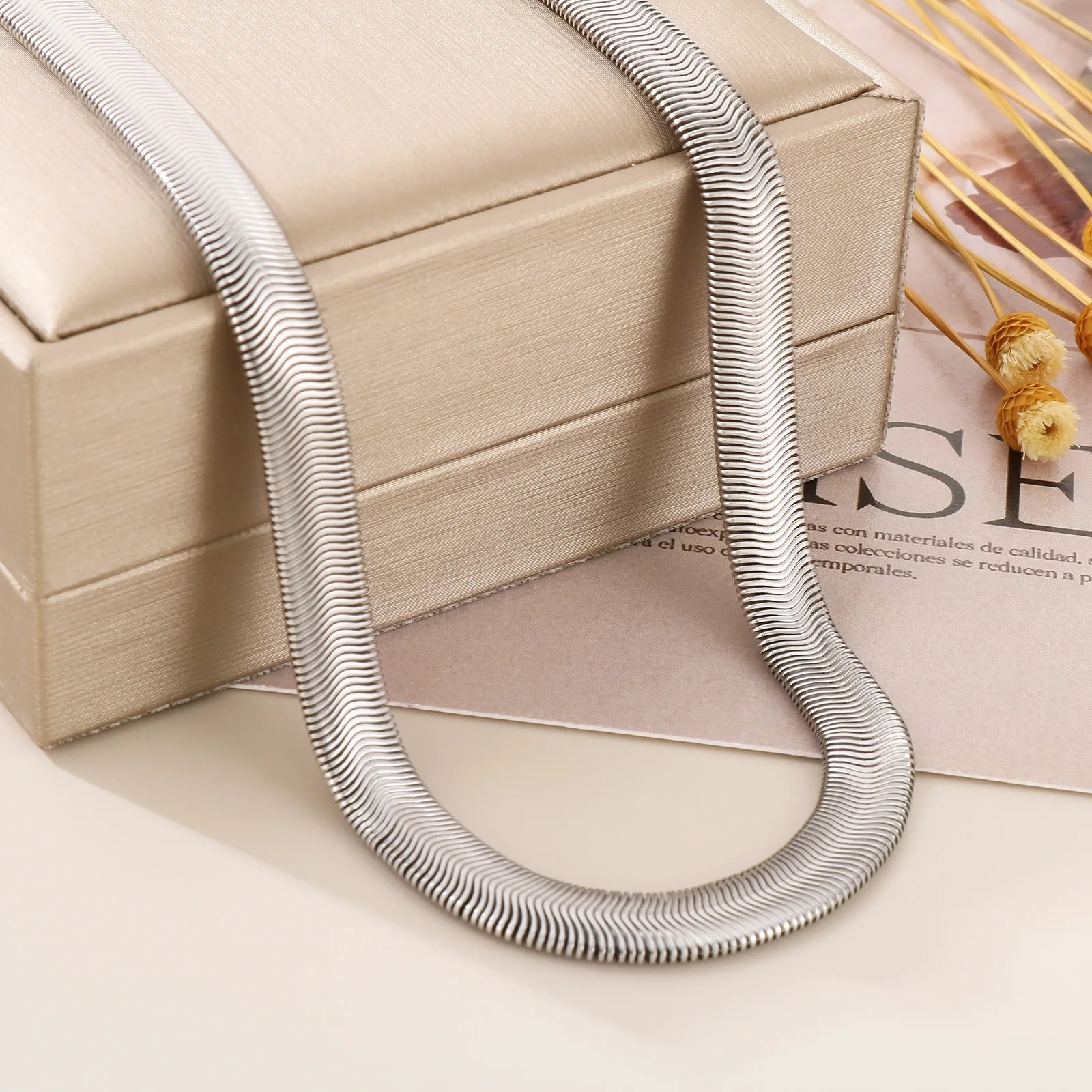 8mm Classic Stainless Steel Flat Chain Necklace Herringbone Snake Chain For Women Chokers Clavicle Necklace Jewelry Gift